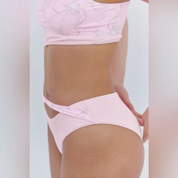 Frankie's Bikinis Light Pink Thea Ribbed One-Piece Cutout Swimsuit in Aurora - Picture 3 of 9